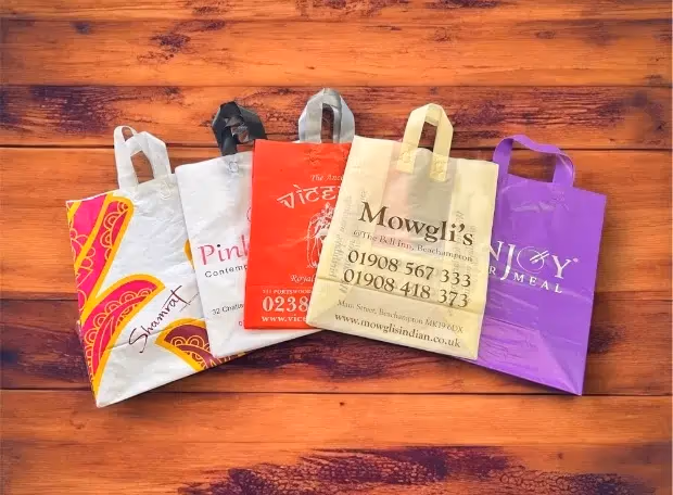HDPE Soft Loop Handle Carrier Bags with Large Block Bottom